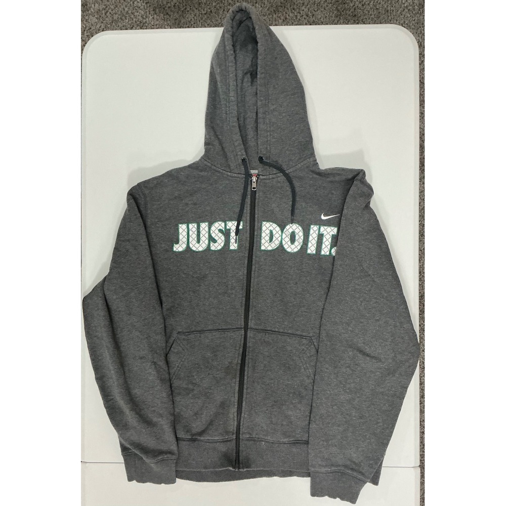 VTG Y2K Nike Athletic Dept Mens Gray Full Zip Hoodie‎ Spellout "Just Do It" Sz L